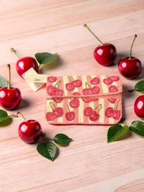 Pink Cherry Beaded Clutch Bag